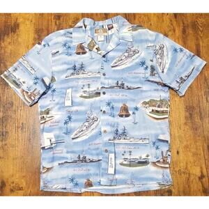 Kalaheo Men's Pearl Harbor US Navy Carrier Ship Aloha Shirt Size Medium